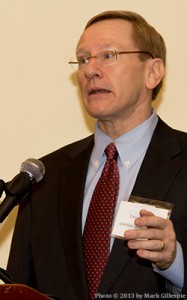 DISCUS Chief Economist David Ozgo presents 2012 U.S. spirits sales data at a news briefing February 6, 2013. 