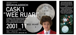 The labels for Bruichladdich's "Wee Ruari", a bottling from the first cask filled at Bruichladdich after it reopened in 2001. 