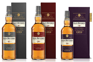 Glen Deveron 16, 20, and 30 year old malts. Image courtesy Bacardi/Dewar's. 