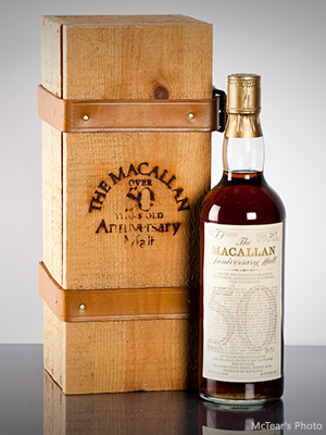 The Macallan Anniversary Malt bottle that sold for $27,200 at McTear's on May 22, 2013. Photo courtesy McTear's. 