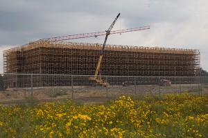 A new maturation warehouse under construction at the Maker's Mark warehouse campus in Loretto, Kentucky during September 2012. The distillery plans to build at least five of the warehouses to expand its maturation capacity. Photo ©2012 by Mark Gillespie. 