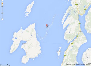 Google's map with the missing Isle of Jura in Scotland. Image courtesy Google Maps. 