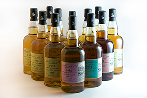 The Wemyss Malts October 2013 range of single cask Scotch whiskies. Image courtesy Wemyss Malts.