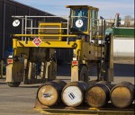 The unique "straddle loader" used to move sleds of whisky barrels at Alberta Distillers Ltd. in Calgary, Alberta. Photo ©2013 by Mark Gillespie. 