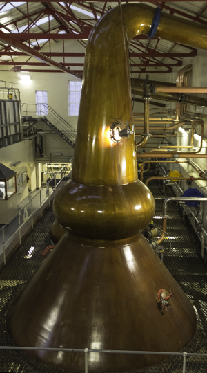 The stillhouse at Mortlach Distllery in Dufftown, Scotland, which is part of Diageo's £1 billion expansion project in Scotland. Photo ©2013 by Mark Gillespie. 