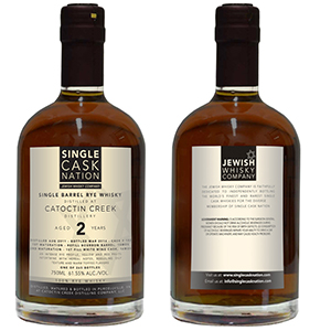 Single Cask Nation's Catoctin Creek Rye Whiskey. Image courtesy Jewish Whisky Company.