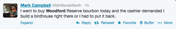 Twitter comments on Woodford Reserve's "Bookshelf" TV commercial. 