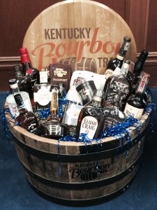 The Bourbon basket that will be sent to Connecticut Dannel Malloy following UConn's win over Kentucky in the NCAA basketball championship Monday night. Photo courtesy Kentucky Distillers Association.