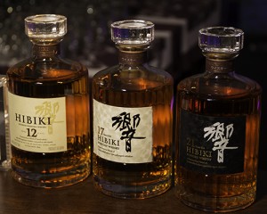 Suntory's Hibiki 12, 17, and 21-year old blended Japanese whiskies. Photo ©2014 by Mark Gillespie. 