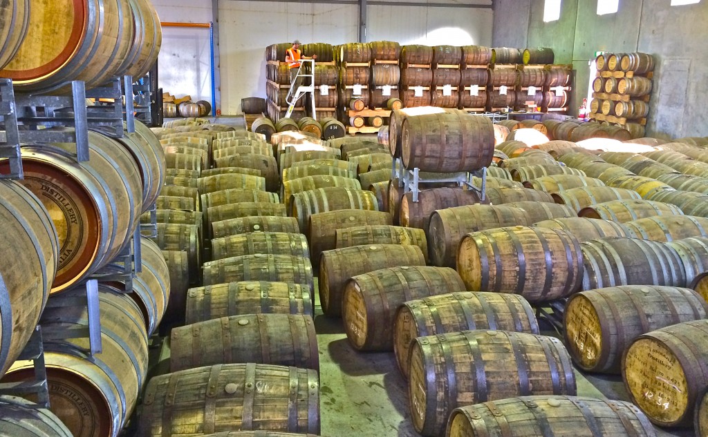 Barrels waiting to be stacked at Tasmania Distillery's new facility in Cambridge, Australia. Photo courtesy Tasmania Distillery. 
