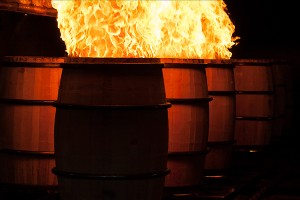 Barrels being charred at Brown-Forman's cooperage in Louisville, Kentucky. Photo ©2011 by Mark Gillespie. 