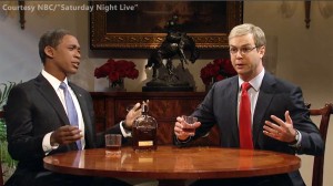 Saturday Night Live cast members Jay Pharoah (L) and Taryn Killam perform during the November 15, 2014 episode of Saturday Night Live. Image courtesy NBC. 