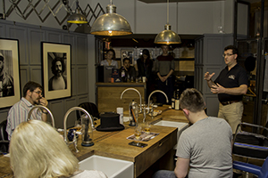 Inver House Master Blender Stuart Harvey leads a tasting for whisky writers in Edinburgh October 28, 2014. Photo ©2014 by Mark Gillespie. 