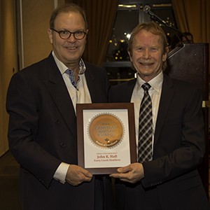  Canadian Whisky Awards founder Davin de Kergommeaux (L) and Forty Creek's John Hall during the Canadian Whisky Awards presentation January 15, 2015. Photo ©2015 by Mark Gillespie.