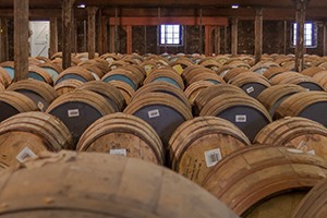 Casks of whisky maturing in a warehouse at The Glenlivet Distillery, May 2010. Photo ©2010 by Mark Gillespie.