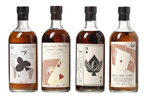 This 4-bottle set of Aces from Ichiro Akuto's Hanyu playing cards series brought a high bid of $25,799 USD at the Bonhams Hong Kong whisky auction February 6, 2015. Image courtesy Bonhams. 