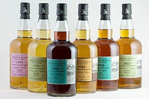 The six single malts in Wemyss Malts' February 2015 release. Image courtesy Wemyss Malts. 