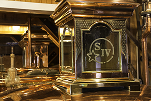 One of the "Trybox" spirit safes at Maker's Mark Distillery in Loretto, Kentucky. Photo ©2015 by Mark Gillespie.