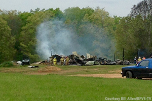 Firefighters at the scene of the Silver Trail Distillery explosion in Hardin, Kentucky April 24, 2015. Photo courtesy Bill Allen and KFVS-TV.
