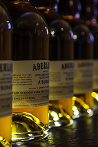 Bottles of Aberlour A'Bunadh on display at the distillery's Fleming Rooms. Photo ©2015 by Mark Gillespie.