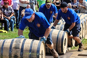 Diageo warehouse workers compete in the 2013 World Championship Bourbon Barrel Relay during the Kentucky Bourbon Festival. Photo ©2013 by Mark Gillespie.