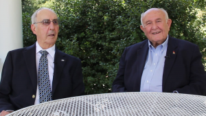 Bourbon Hall of Fame distillers Parker Beam (L) and Jimmy Russell (R) in Bardstown, Kentucky on September 16, 2015. Photo ©2015 by Mark Gillespie.