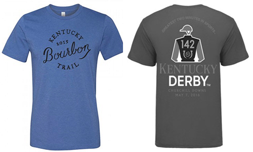 Trademarked shirts for the Kentucky Bourbon Trail and the Kentucky Derby. Images courtesy KDA and Churchill Downs. 