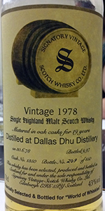 Signatory Vintage Dallas Dhu 1978 Single Cask. Photo ©2015 by Mark Gillespie.