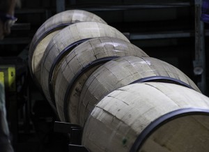 Barrels moving through an inspection line at the Brown-Forman Cooperage in Louisville, Kentucky. Photo ©2011 by Mark Gillespie.