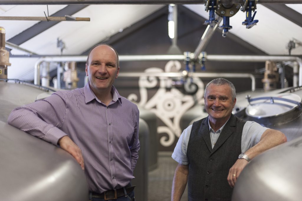 Jura's new distillery manager, Graham Logan, with the retiring Willie Cochrane. Image courtesy Whyte & Mackay. 