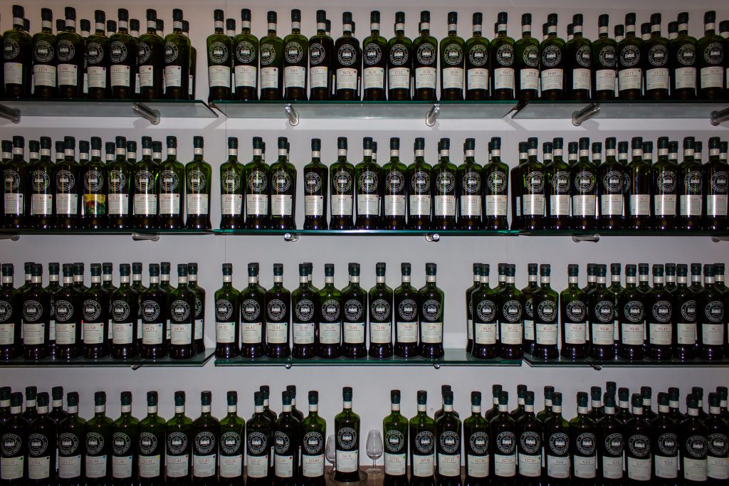 Scotch Malt Whisky Society bottlings on display at the SMWS Queen Street venue in Edinburgh, Scotland. Photo ©2013, Mark Gillespie/CaskStrength Media. 