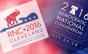 Logos for the 2016 Republican and Democratic national conventions. Logos courtesy DNC and RNC. 
