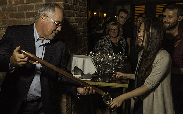 Eddie Russell pours a dram from the barrel during a Wild Turkey event in New York City September 7, 2016. Photo ©2016, Mark Gillespie, CaskStrength Media.