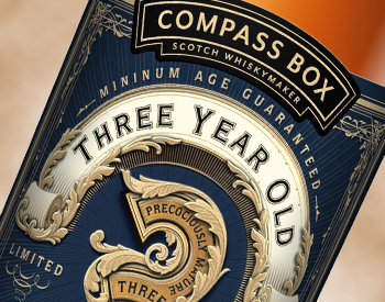 The label for Compass Box's Three Year Old Deluxe Scotch Whisky. Label image courtesy Compass Box. 