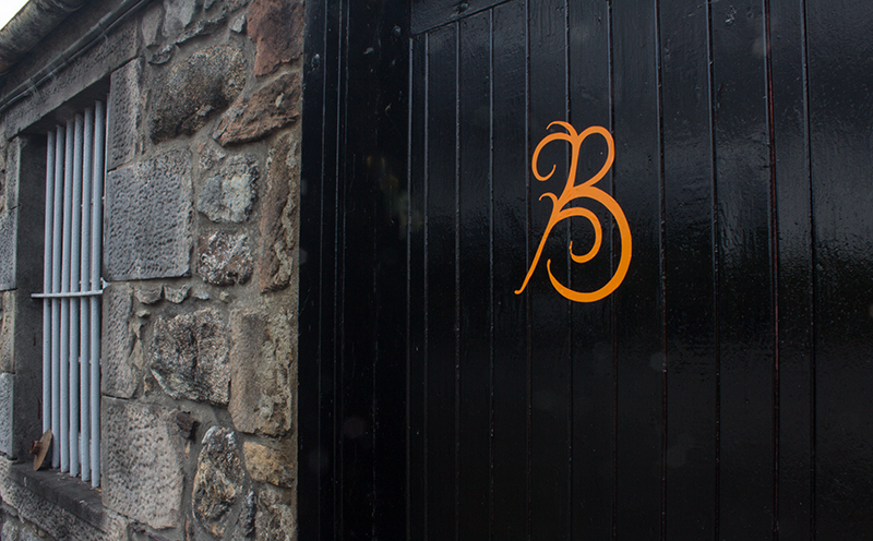A warehouse door at Balblair Distillery in Edderton, Scotland.