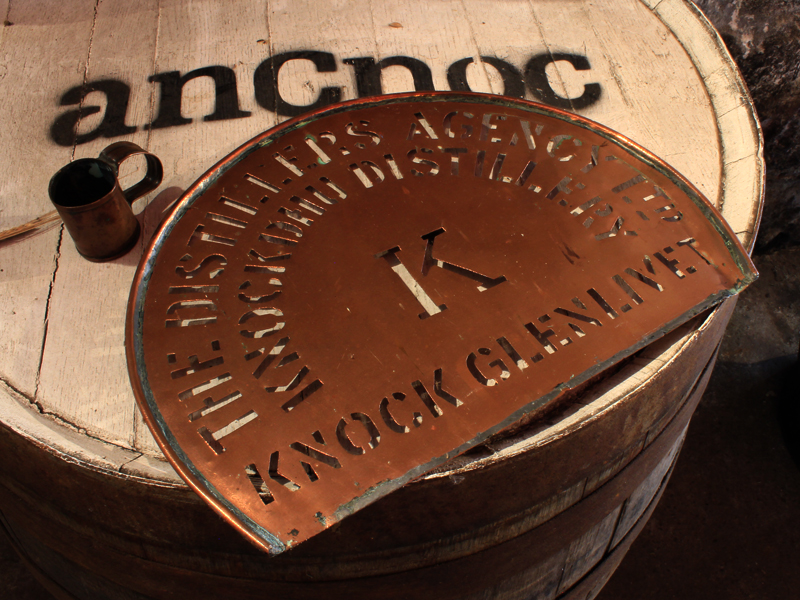 A stencil used for marking barrels at Knockdhu Distillery near Huntly, Scotland.