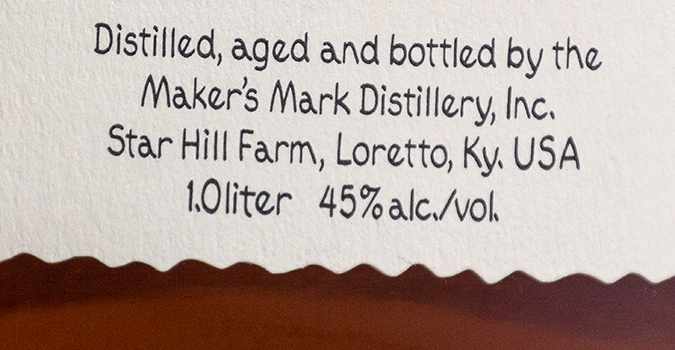 The label on a bottle of Maker's Mark.