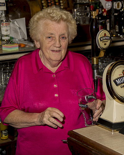 Mary O'Neill, the owner of The Tap Tavern in Kinsale, County Cork, Ireland. Photo ©2013 by Mark Gillespie.