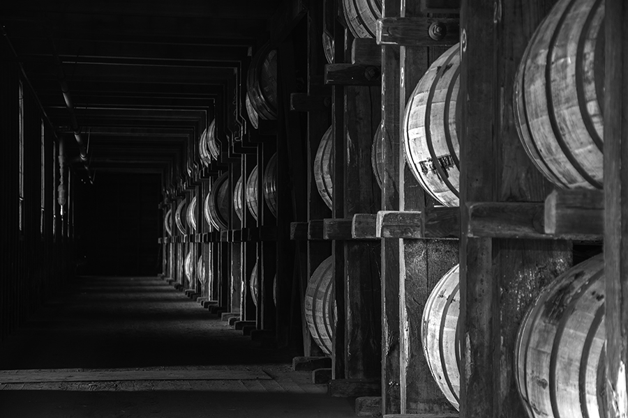 Barrels of whiskey inside one of the warehouses at Stitzel-Weller Distillery September 15, 2014. Photo ©2014 by Mark Gillespie.