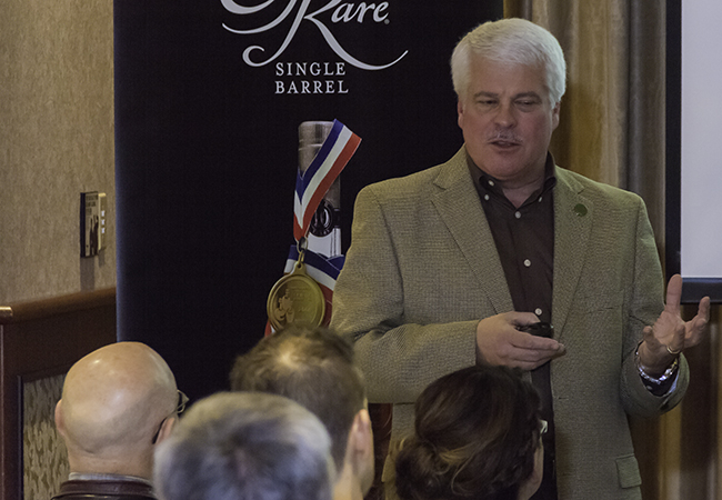 Buffalo Trace Master Blender Drew Mayville leads a tasting during the Victoria Whisky Festival. Photo ©2016 by Mark Gillespie.