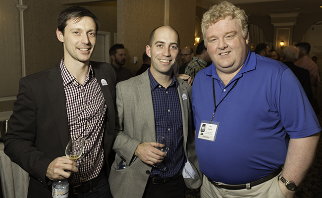 The Glenlivet's Ian Logan (R) with members of the Smoke & Dirt Whisky Club during the Victoria Whisky Festival January 16, 2016. Photo ©2016 by Mark Gillespie.