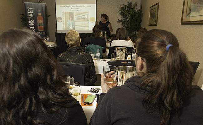 Canadian Club's Tish Harcus leads a tasting for women at the Victoria Whisky Festival January 15, 2016. Photo ©2016 by Mark Gillespie.