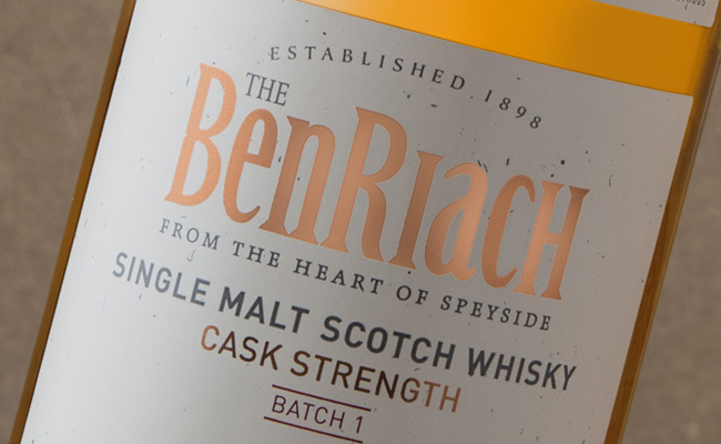 The label for BenRiach Cask Strength. Image courtesy BenRiach.