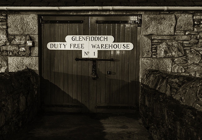 Warehouse #1 at the Glenfiddich Distillery in Dufftown, Scotland. Photo ©2015 by Mark Gillespie.