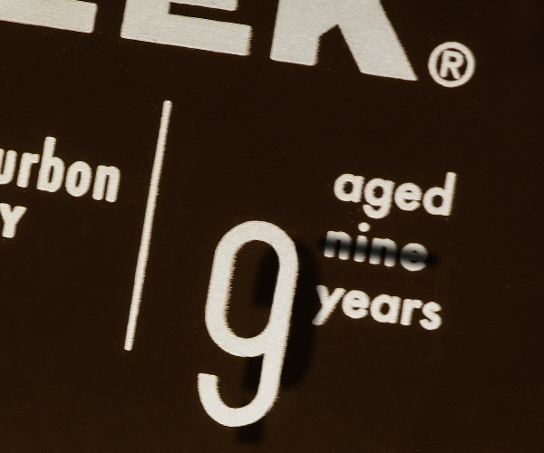 The age statement on a bottle of 9-year-old Knob Creek Bourbon. Image ©2016, Mark Gillespie, CaskStrength Media.