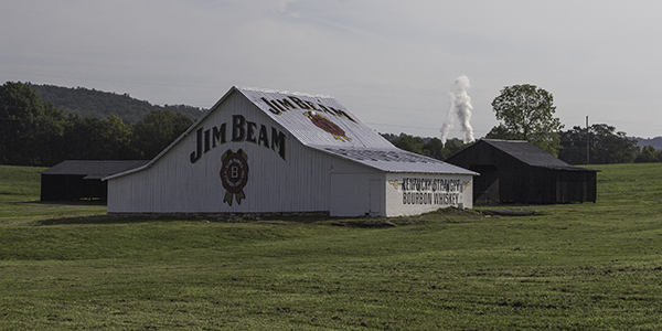 The signature barn at the entrance to the Jim Beam Distillery in Clermont, Kentucky. File Photo ©2012, Mark Gillespie/CaskStrength Media.