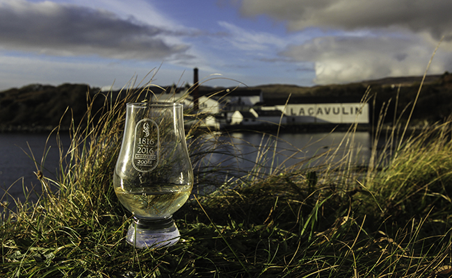 Lagavulin Distillery from the ruins of Dunyvaig Castle. Photo ©2016, Mark Gillespie/CaskStrength Media.