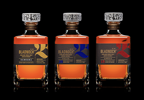 Bladnoch's new series of single malt Scotch Whiskies. Images courtesy Bladnoch Distillery.