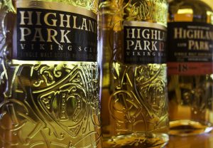 The new bottles for Highland Park 10 and 12, along with the current bottle for Highland Park 18. Photo ©2017, Mark Gillespie/CaskStrength Media.