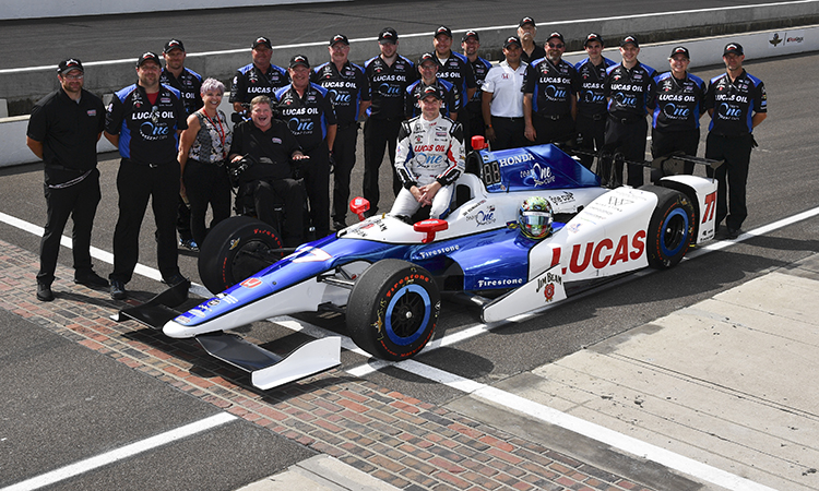 Jay Howard and the Schmidt Peterson Motorsports team following qualifying for Sunday's Indianapolis 500. Photo courtesy Schmidt Peterson Motorsports.